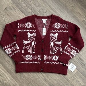 Haute Hippie | NWT Burgundy Sweater Cardigan with Deer Pattern Sz Small